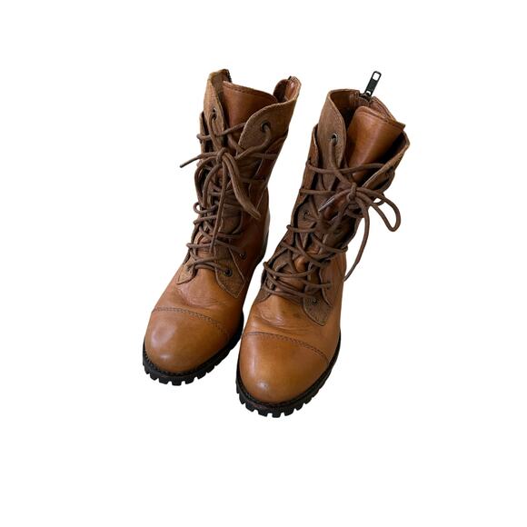 Vintage Staccato Camel Brown Leather Combat Boots Back Zipper Size 5.5 /220 Y2K - Picture 2 of 6